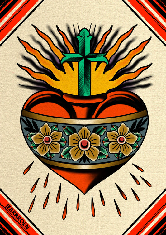 Flaming heart print
